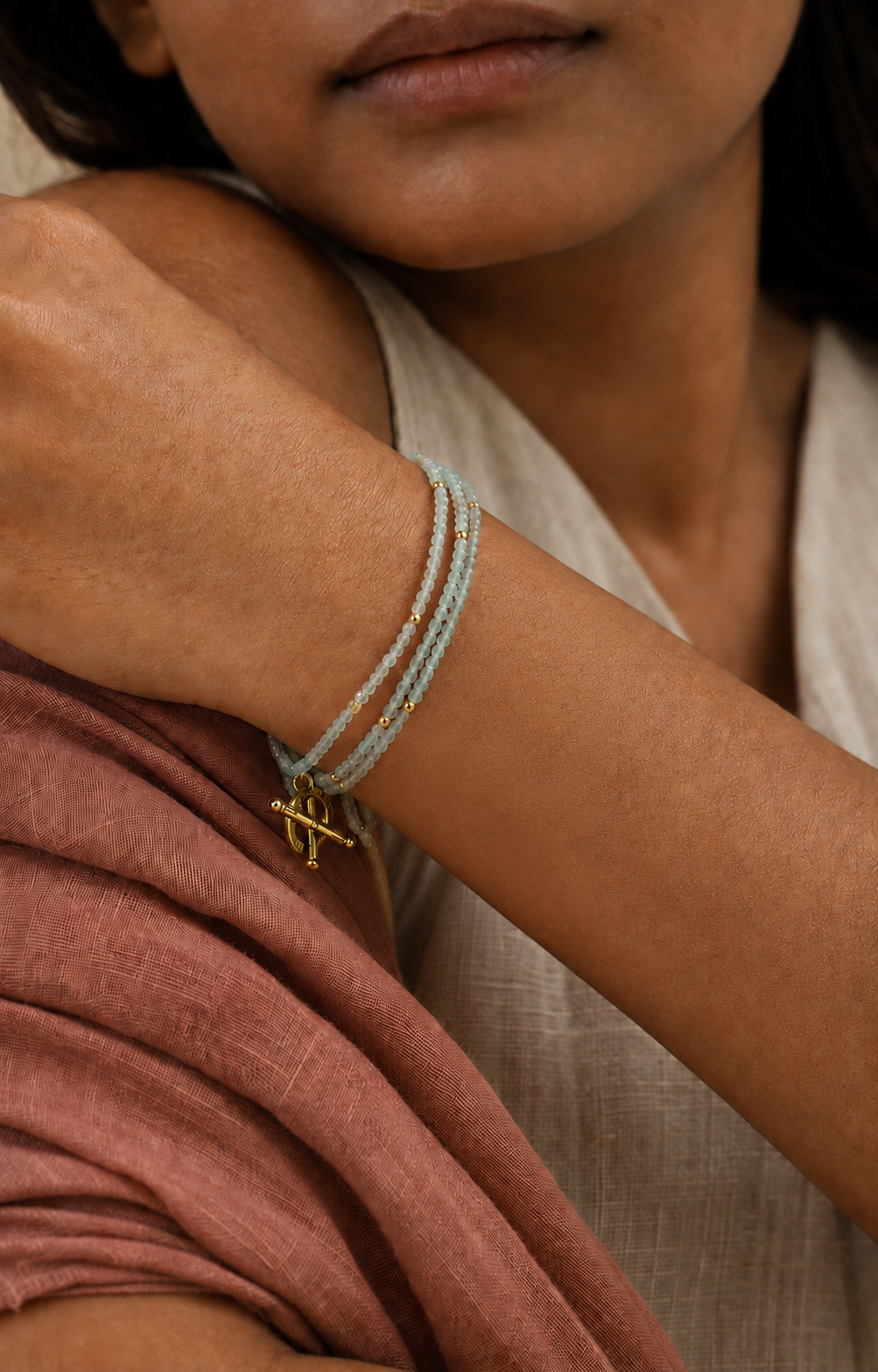 Cat Eye Wrap Bracelet (Aqua Mist)